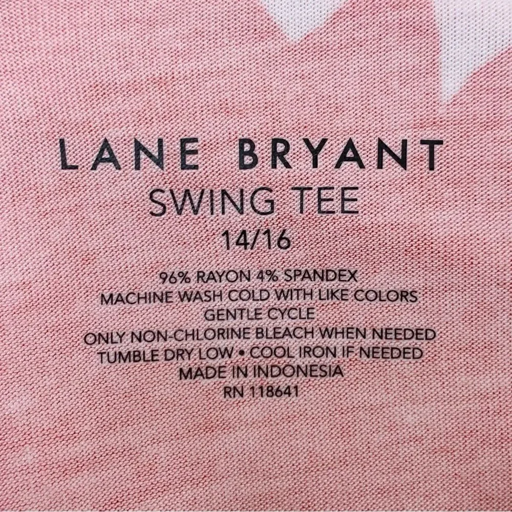 NWOT Lane Bryant Women’s Coral Floral Baby Doll Swing Tee, Size 14/16